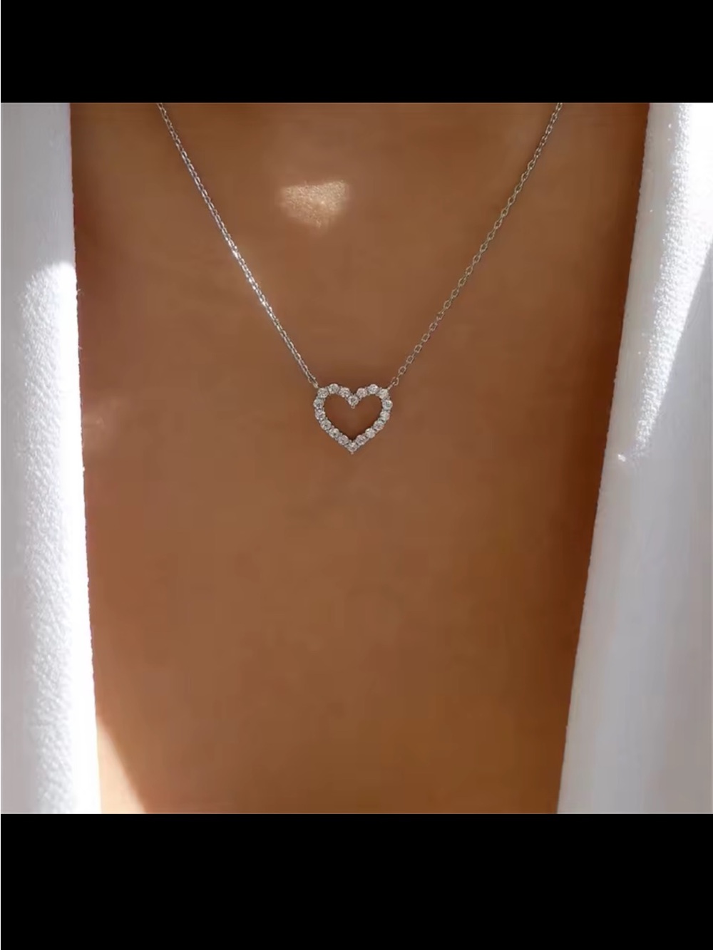 Sterling Silver Heart Pendant Necklace with Clear Crystals - Heart Outline